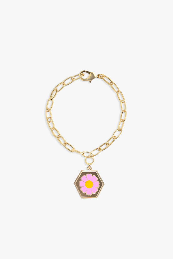 Gold Pink Daisy Bracelet