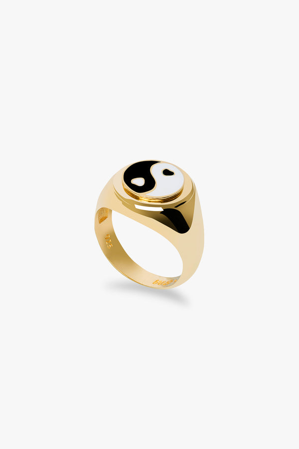 Gold Black Yin Yang Ring