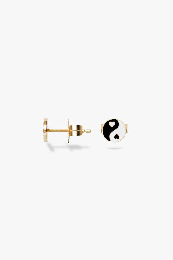 Gold Black Yin Yang Stud Earring