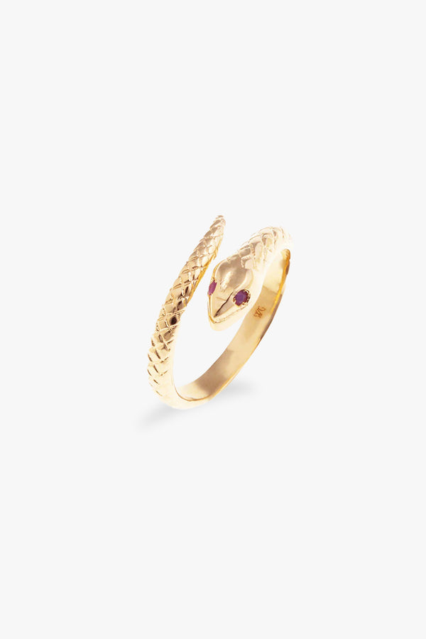Gold Snake Ring -Ruby Stones