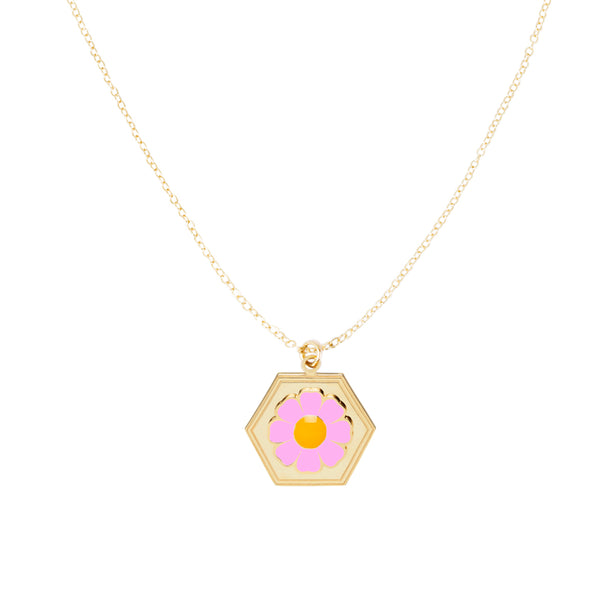 Gold Pink Daisy Skinny Chain Necklace