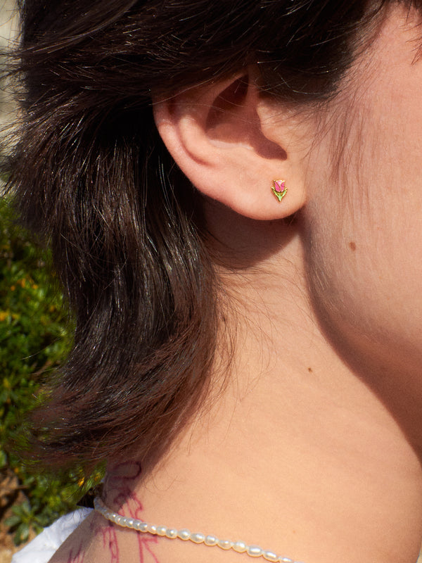 Gold Tulip Stud Earring