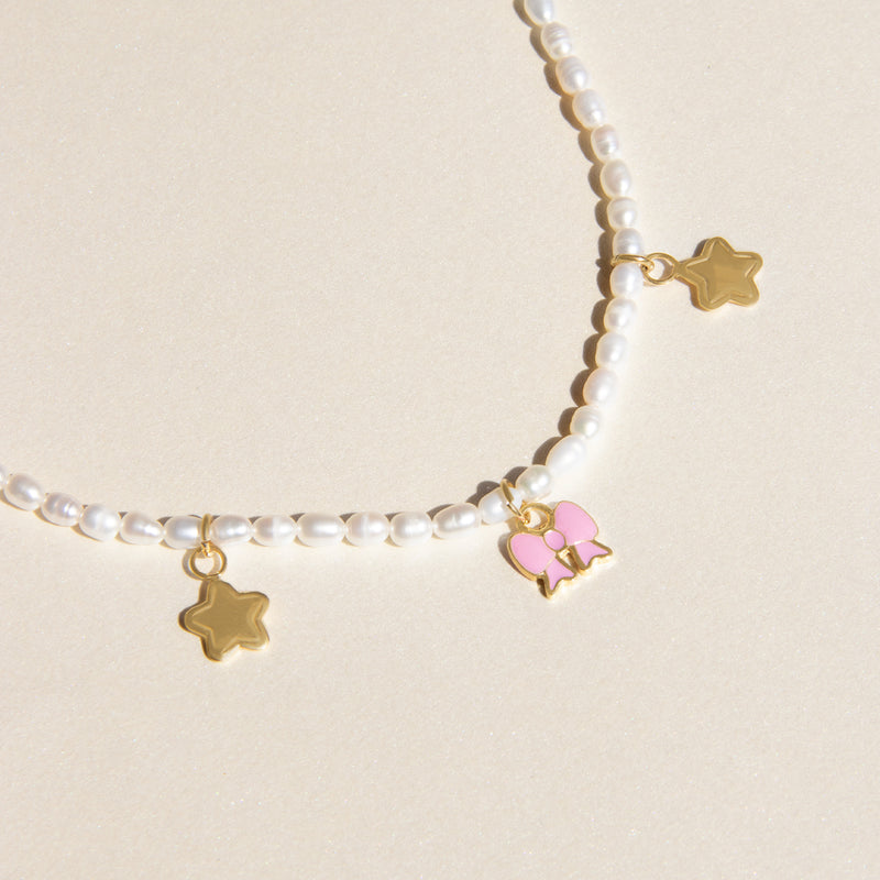 Bow Stardust Pearl Necklace