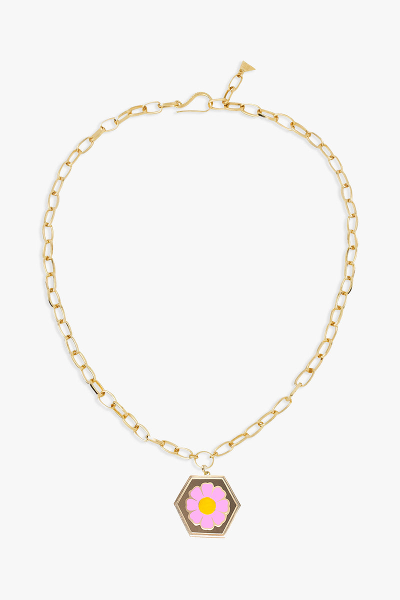 Gold Pink Daisy Necklace