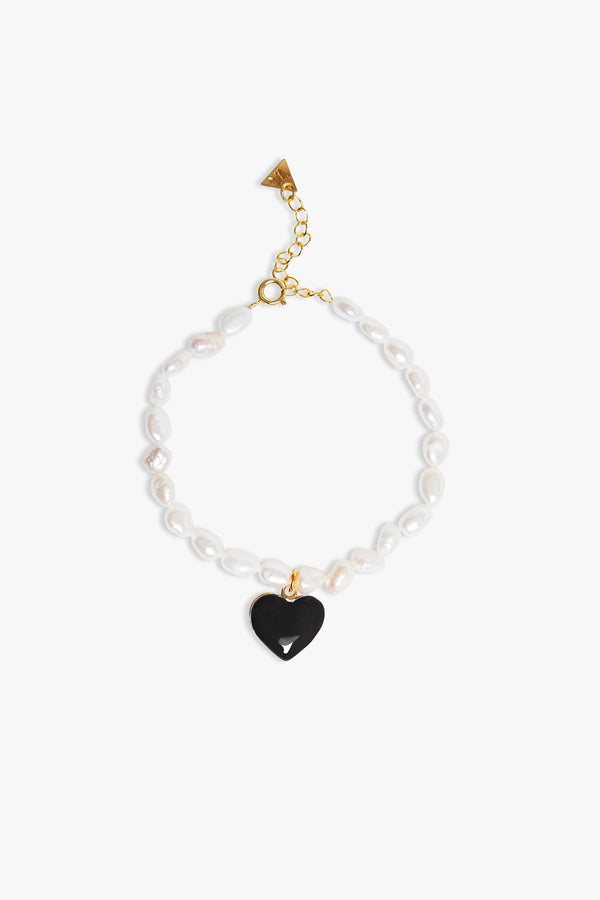 Black Heart And Pearl Dating Bracelet