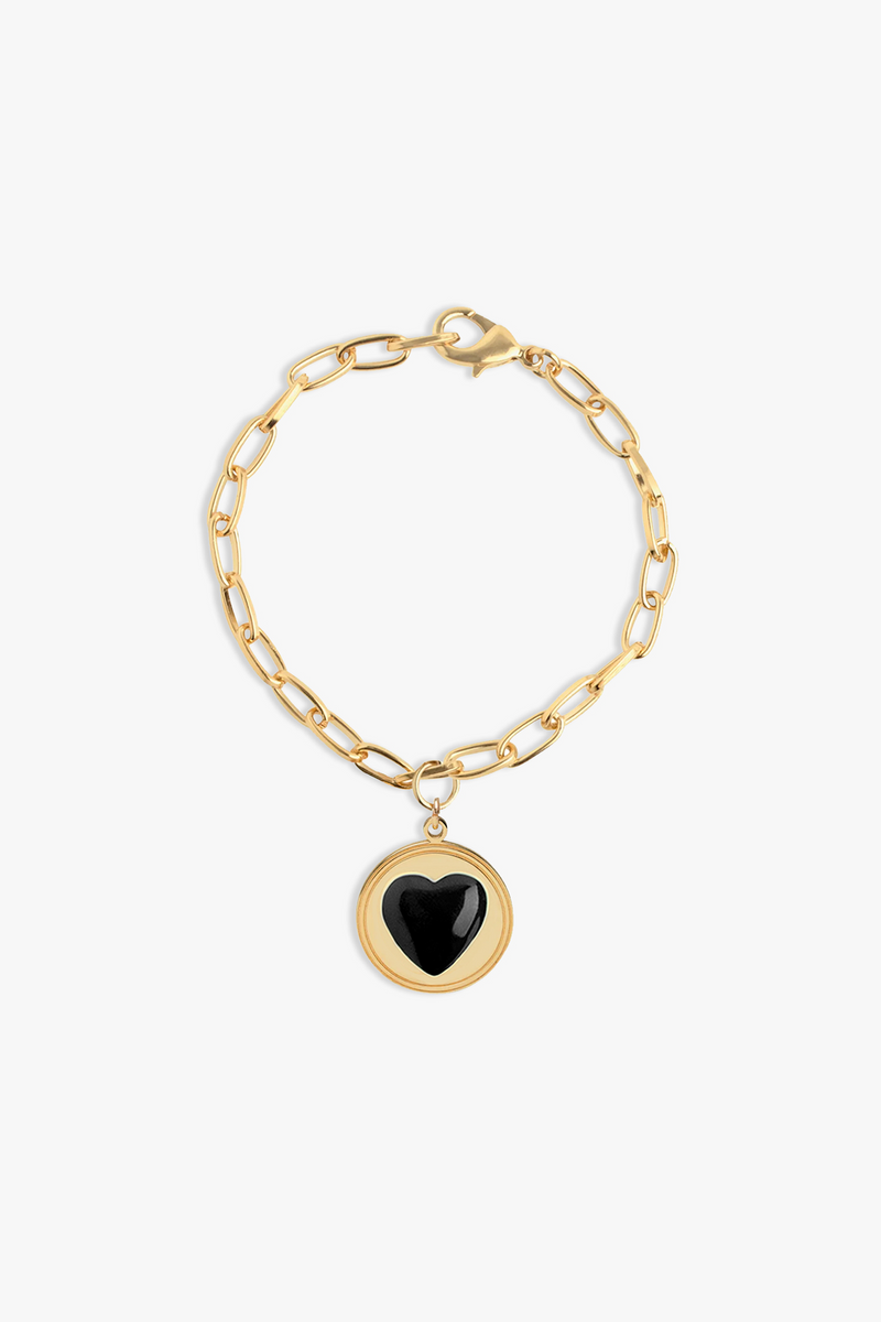 Gold Black Heart Bracelet