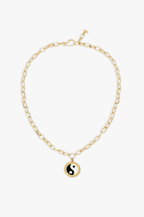 Gold Black Yin Yang Necklace