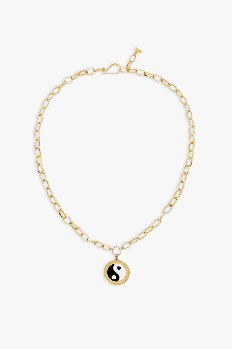 Gold Black Yin Yang Necklace