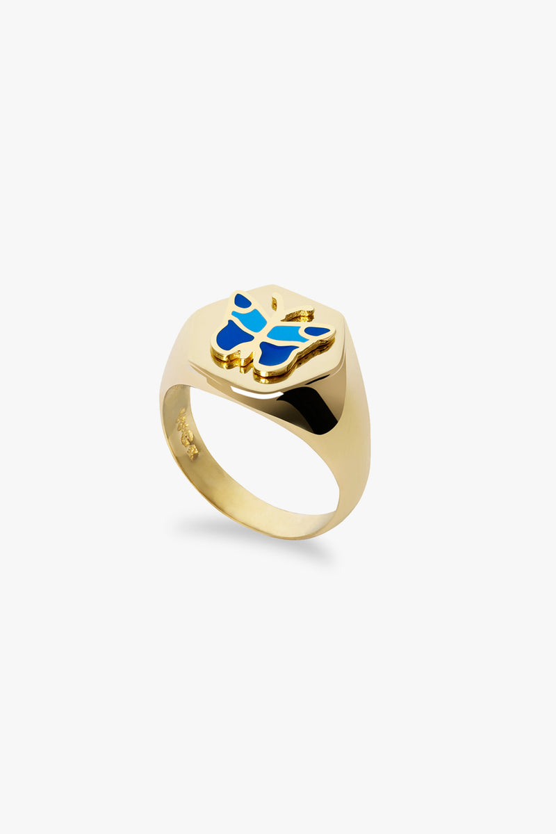 Blue Gold Butterfly Ring