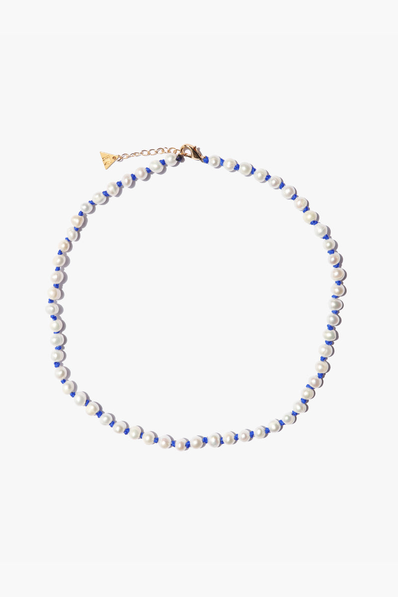 Blue Knitted Pearl Necklace