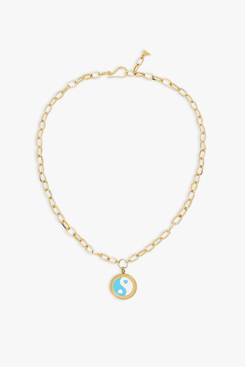 Gold Blue Yin Yang Necklace