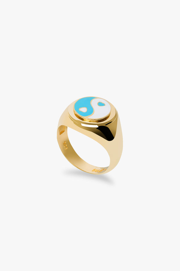 Gold Blue Yin Yang Ring