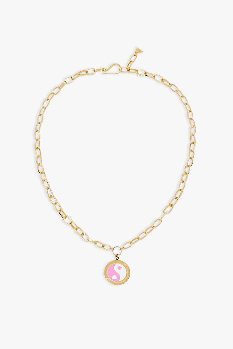 Gold Pink Yin Yang Necklace