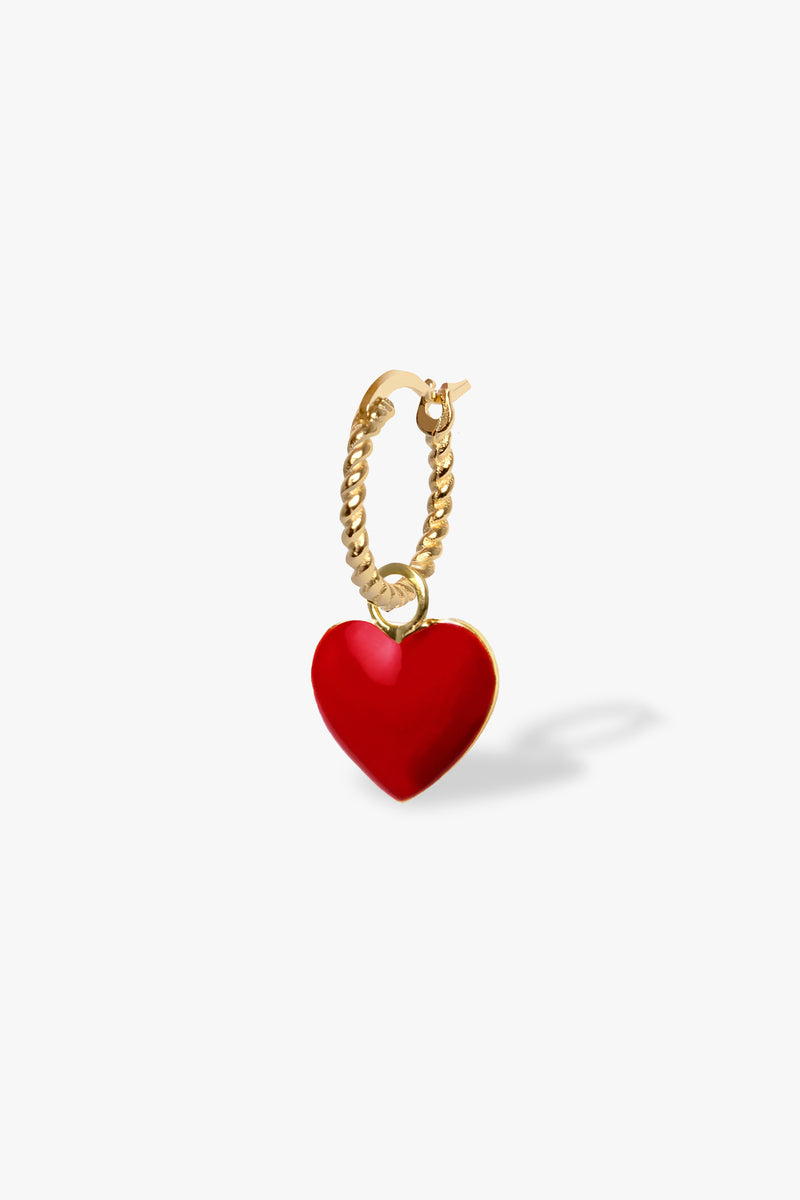 Gold Red Heart Rope Earring