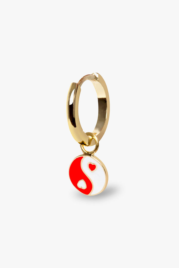 Gold Red Yin Yang Earring