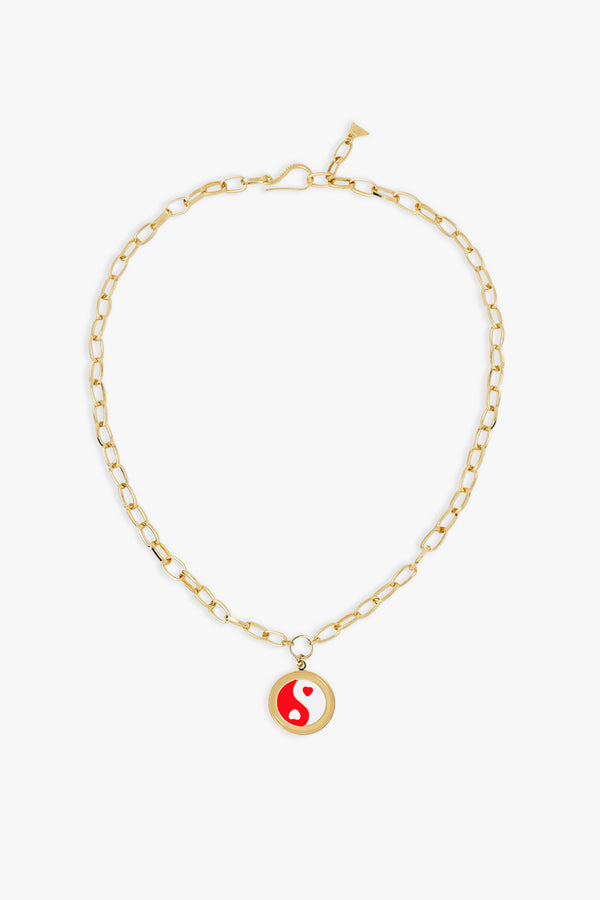 Gold Red Yin Yang Necklace