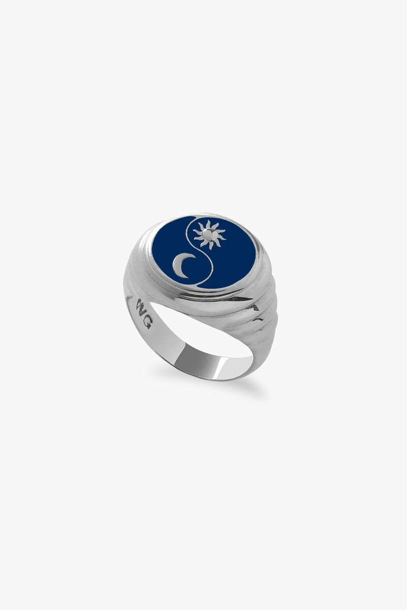 Silver Blue Sparkling Eclipse Ring
