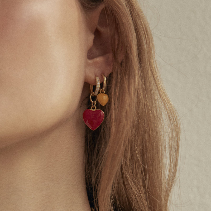 Gold Red Heart Big Earring - Wilhelmina Garcia