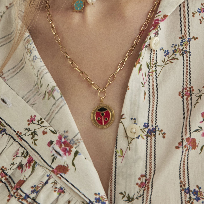 14k Yellow Gold Mini Red Enamel Ladybug Charm Pendant Necklace | Jewelry  America