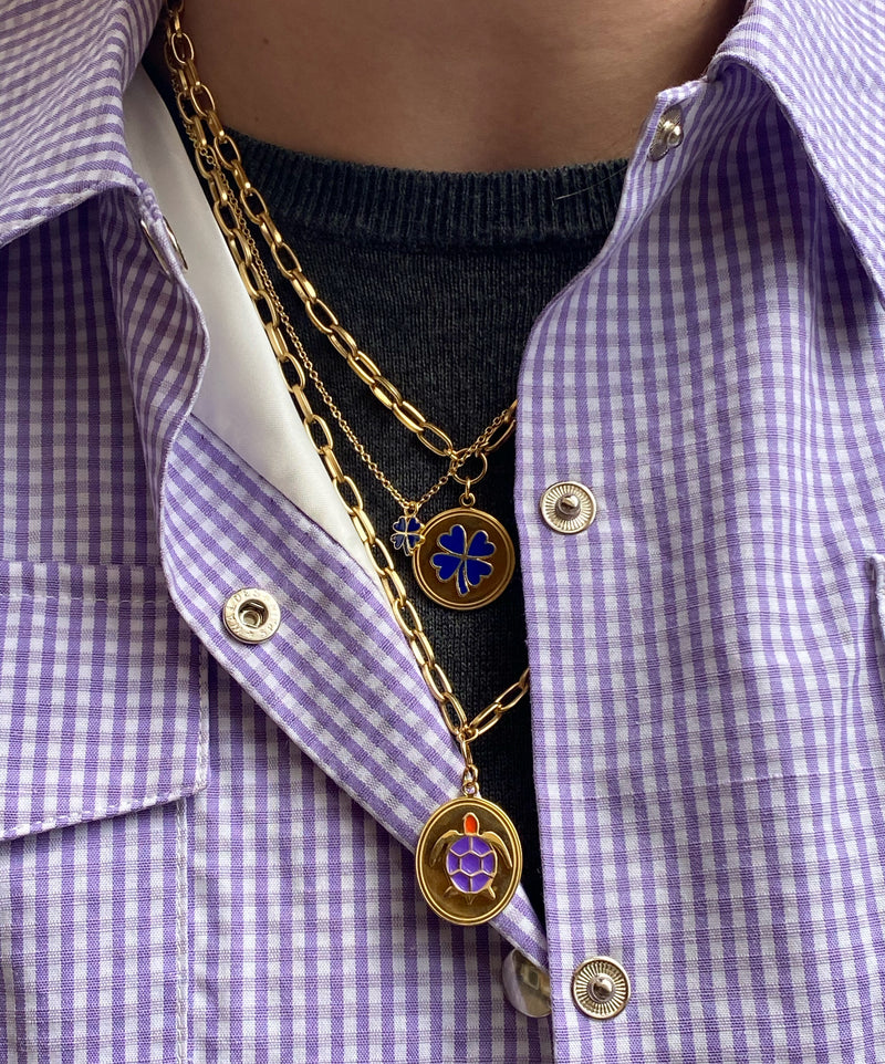 Gold Blue Clover Necklace