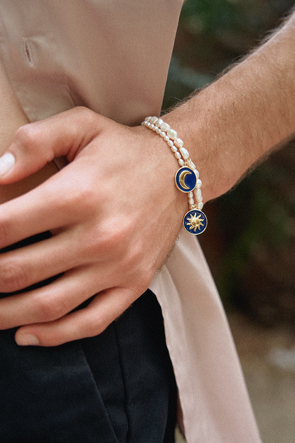 Gold Blue Cosmic Love Pearl Bracelet