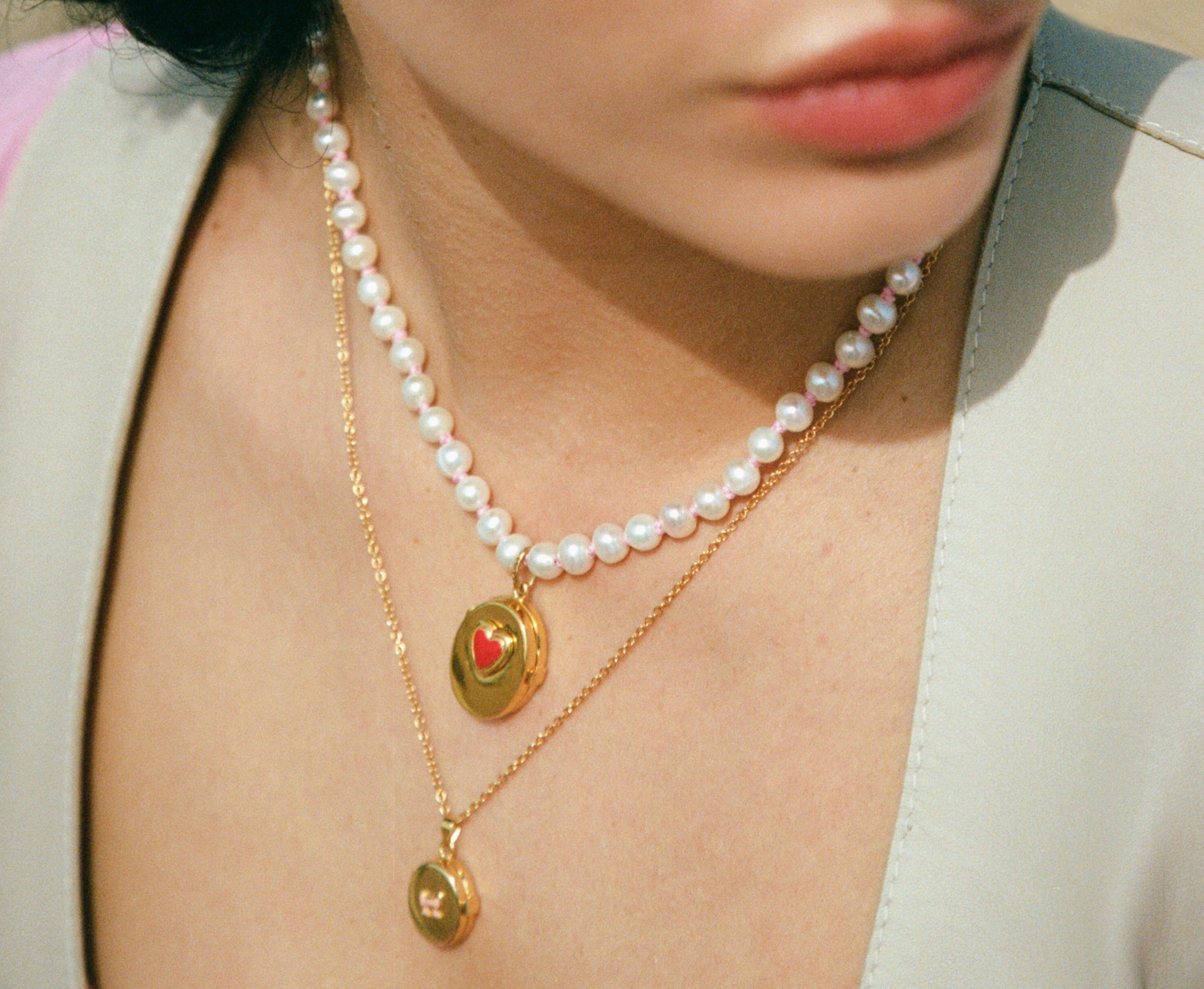 Heart Locket Knitted Pearl Necklace – Wilhelmina Garcia