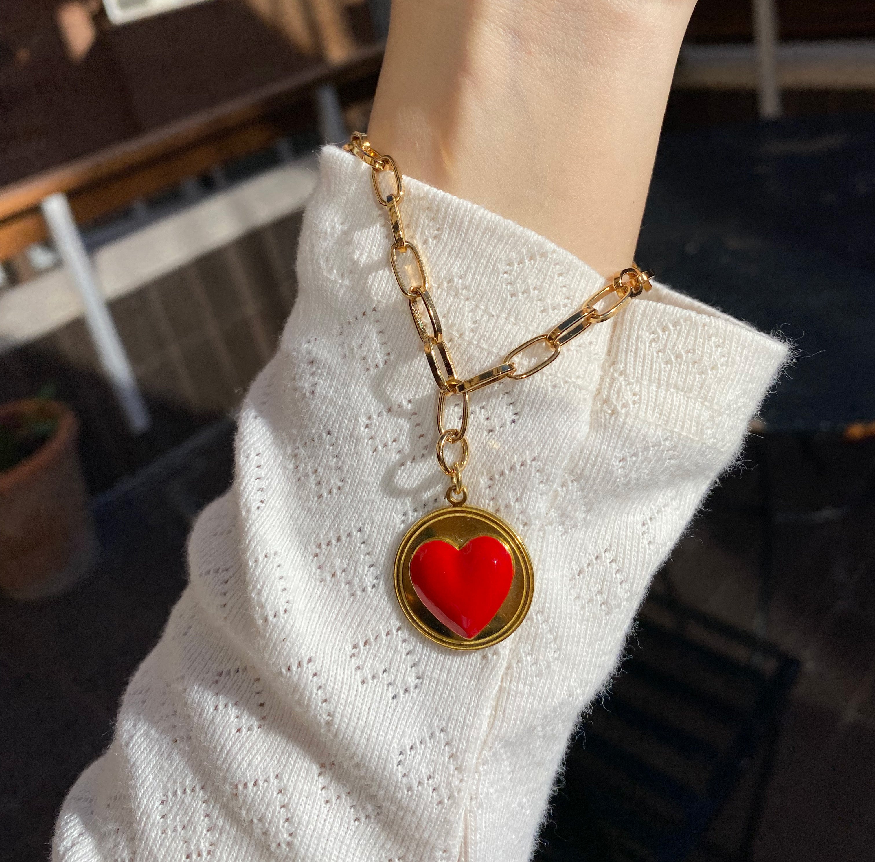 Gold Red Heart Bracelet – Wilhelmina Garcia