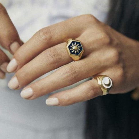 Gold White Dust Moonchild Ring