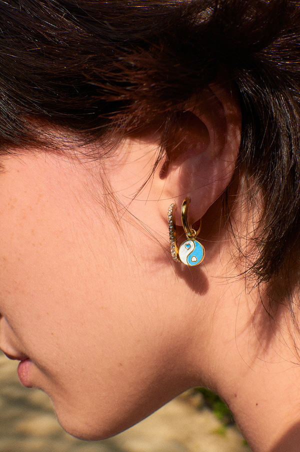 Gold Blue Yin Yang Earring