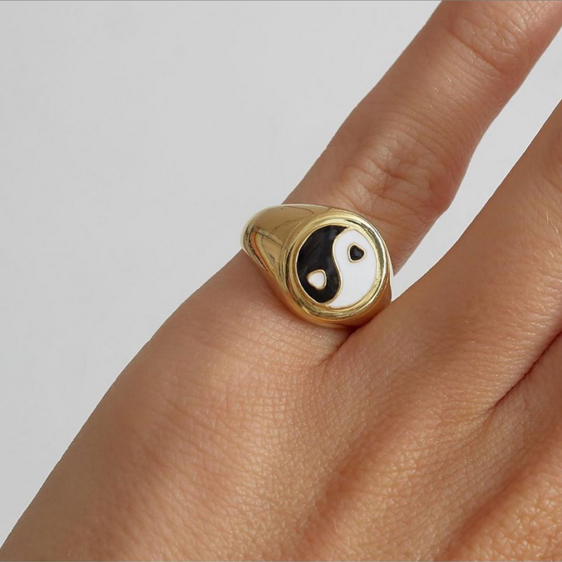 Gold Black Yin Yang Ring
