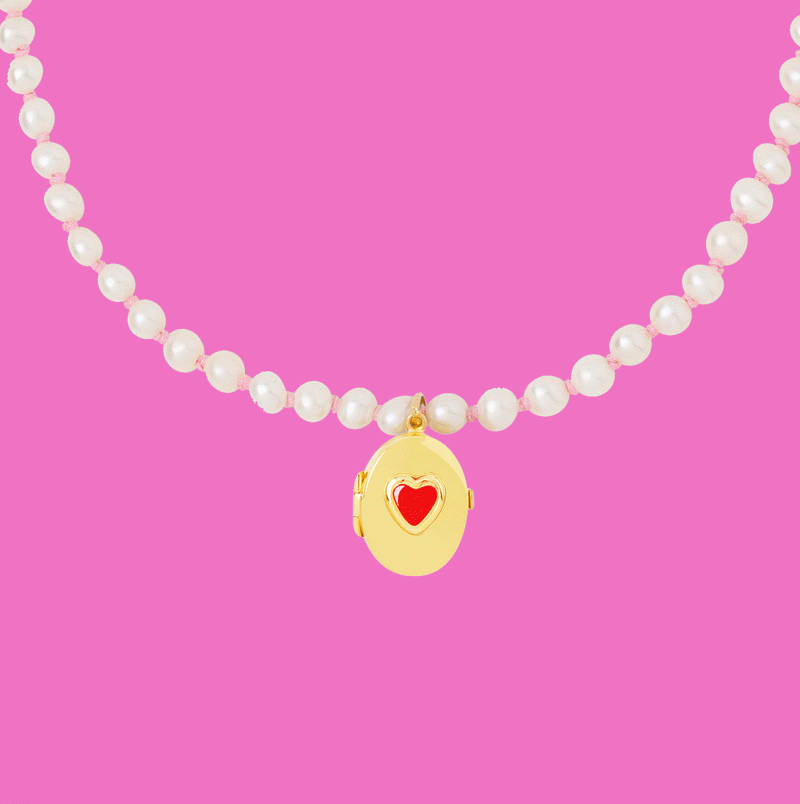 Heart Locket Knitted Pearl Necklace