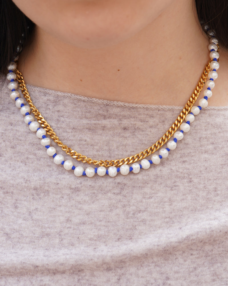 Blue Knitted Pearl Necklace