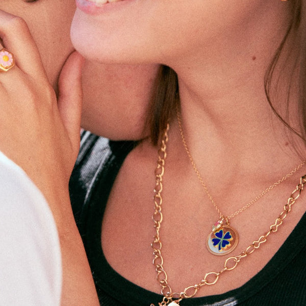 Gold Blue Clover Skinny Chain Necklace