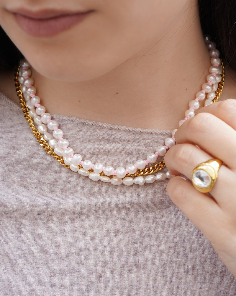 Pink Knitted Pearl Necklace