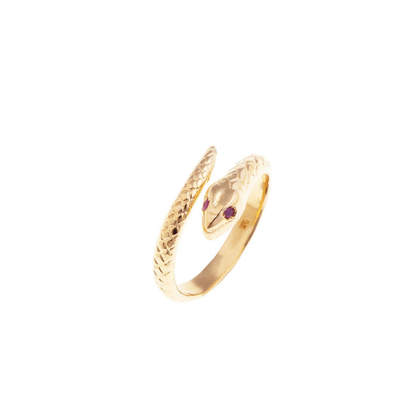 Gold snake ring - ruby stones - Wilhelmina Garcia